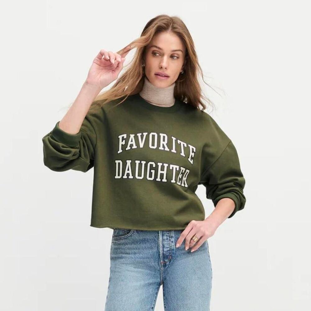 Favorite Daughter Cropped Collegiate Green Sweatshirt - Size XS (Oversized)